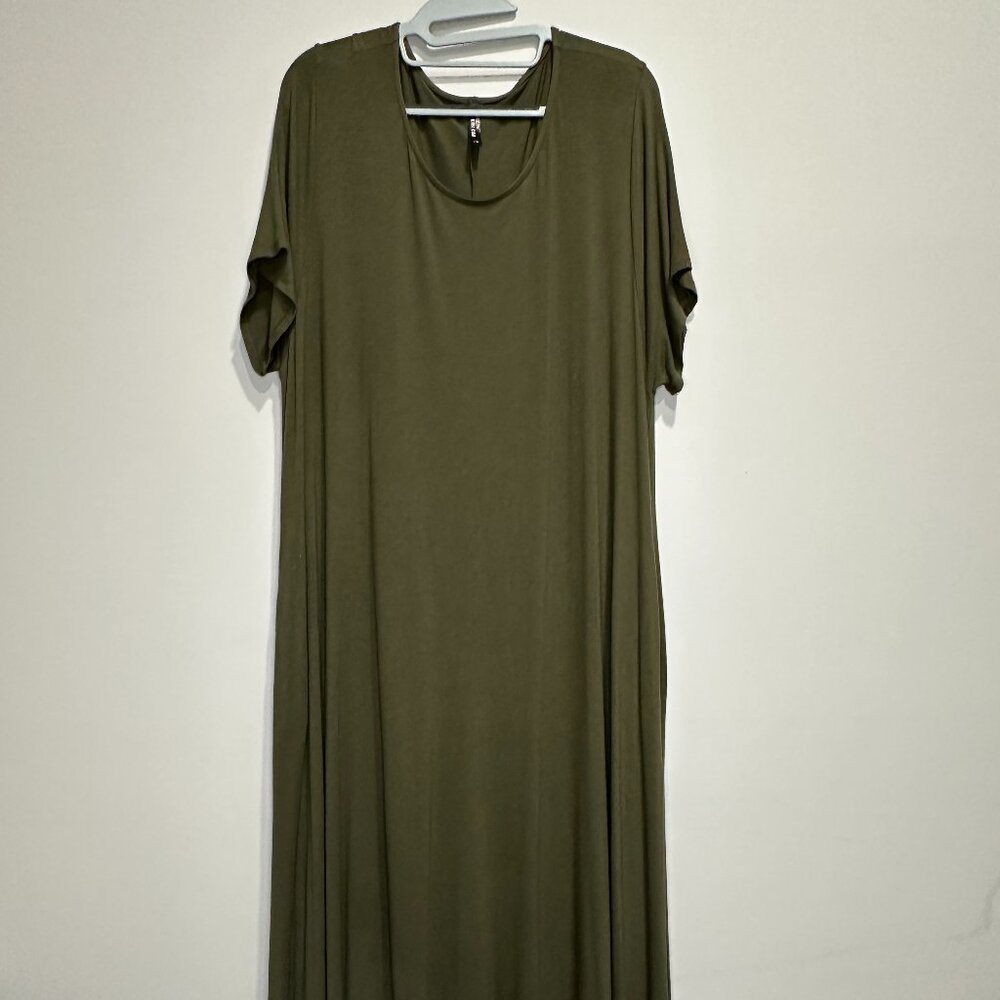 Short Sleeve Flowy A line dress - Olive - 1X